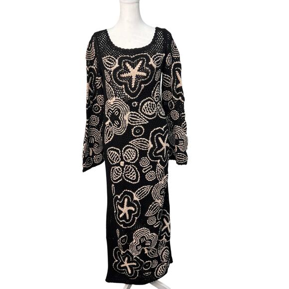Cleobella Keilani Black Crochet Floral Hand Knit Midi Dress M Chic Boho Cottage - Picture 2 of 16